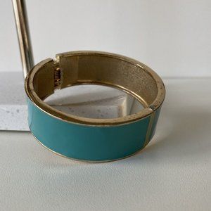 Teal Blue Turquoise Bracelet Women's Round Bangle w Gold Accents, Brand New